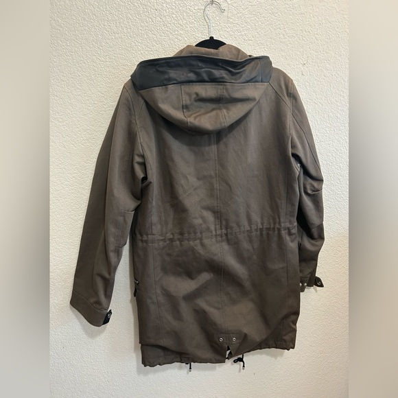 The Kooples Brown Gray Cotton Twill Leather Trim Mens Fishtail Parka Jacket - Picture 13 of 16